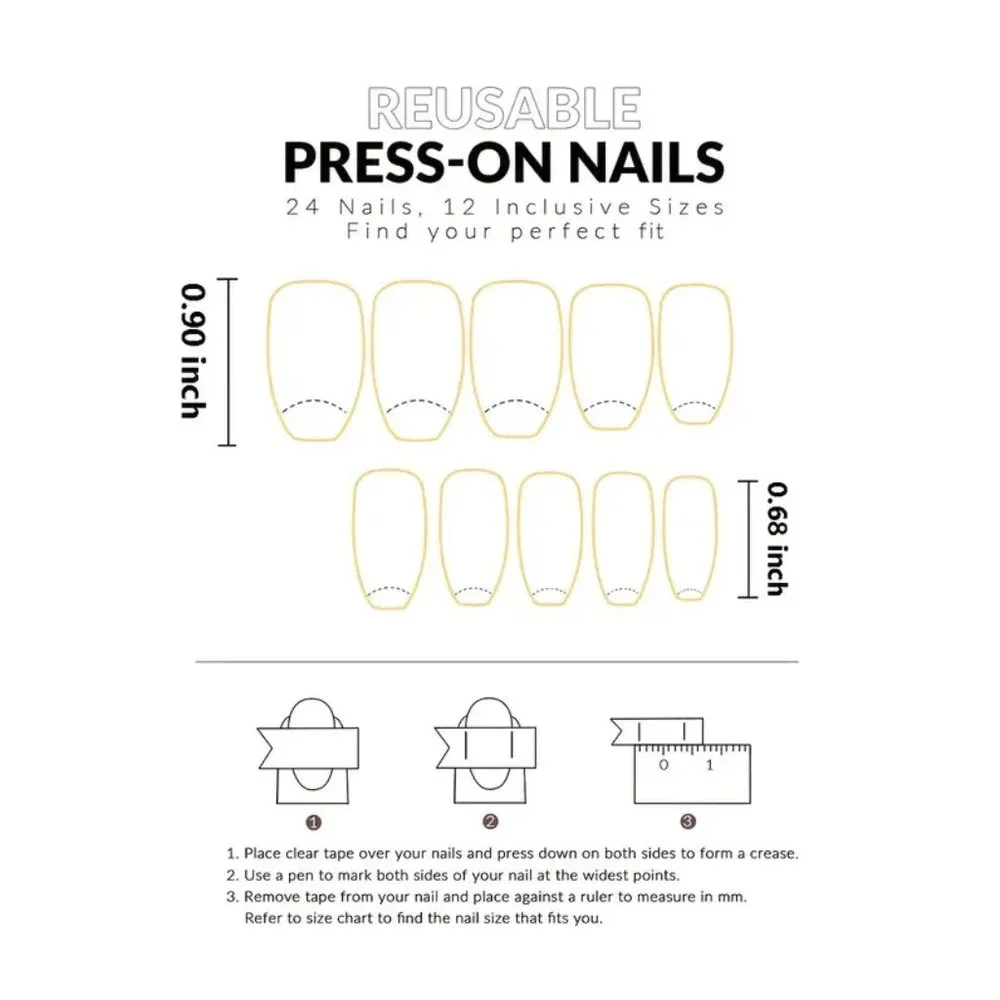 NWT PressOn Nails, Medium Square Glitter French False Nails With Artificial Gems
